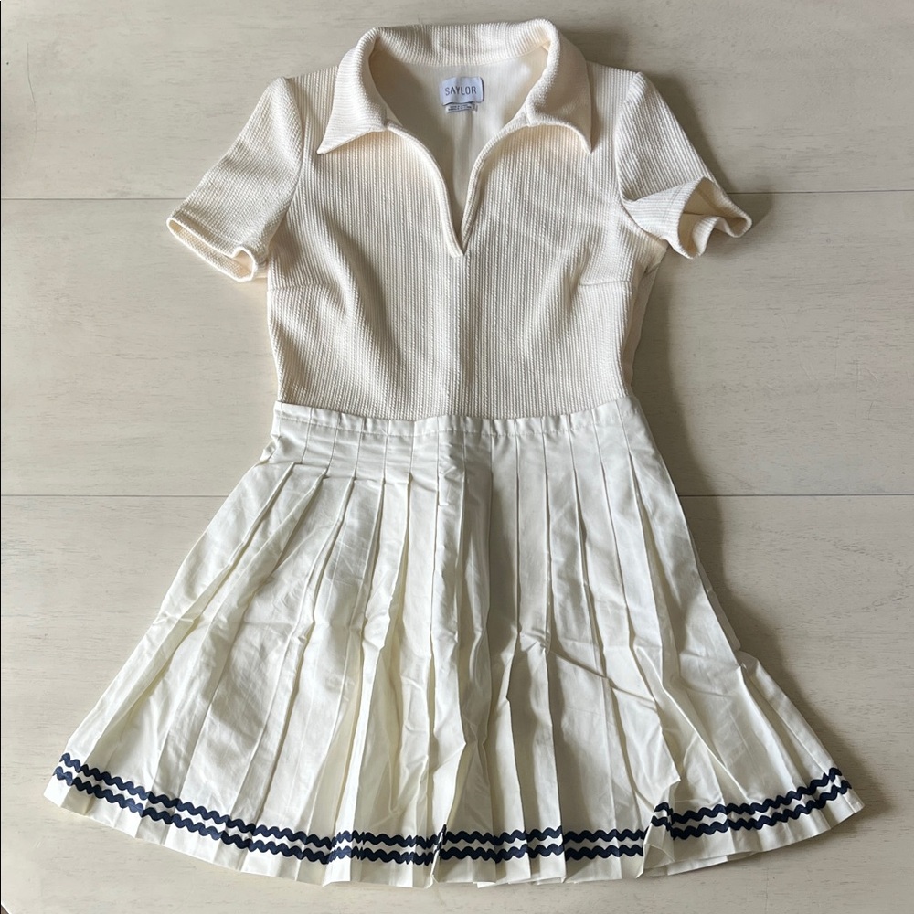SAYLOR Cream Mini Dress with Navy Trim